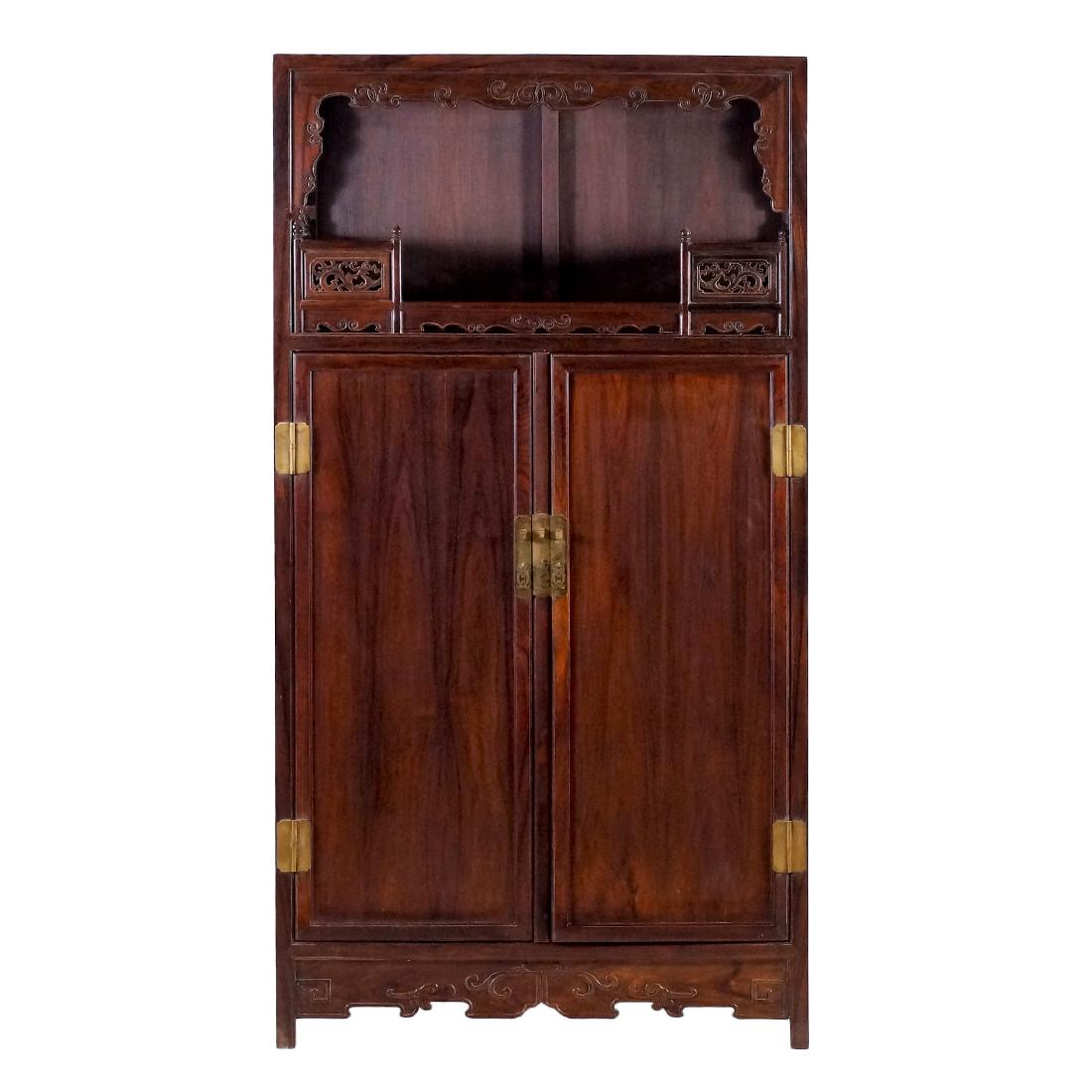 ANTIQUE HUANGHUALI OPEN SHELF DOUBLE DOOR CABINET (1 of 10)