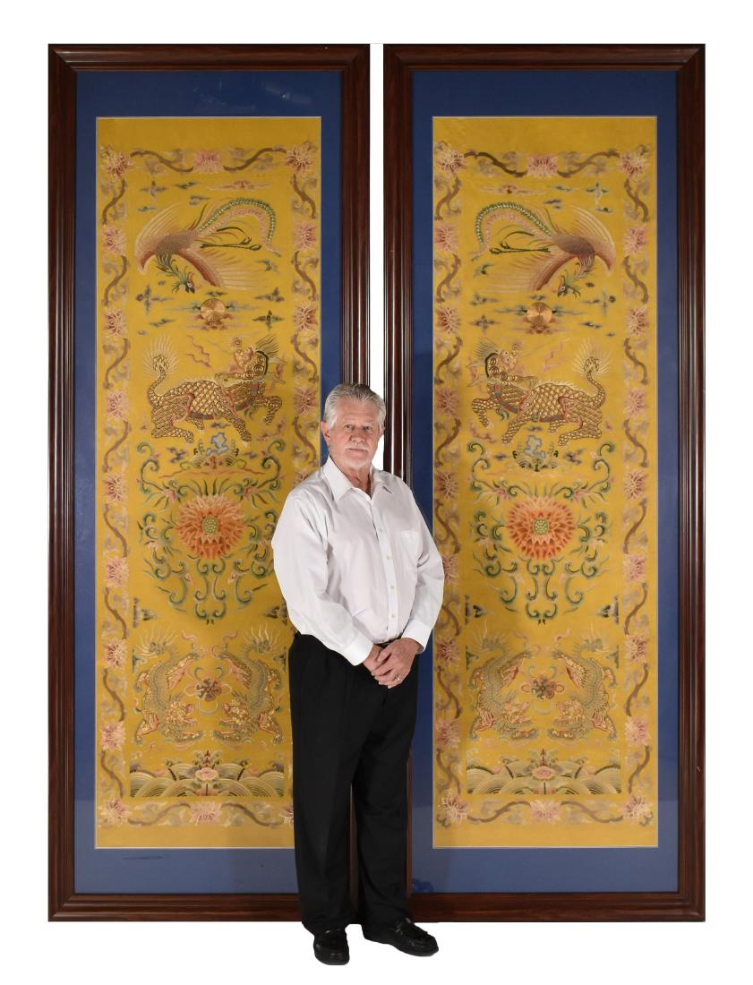 SET OF 2 MASSIVE GOLDEN SILK EMBROIDERY FRAMED PANELS (1 of 12)