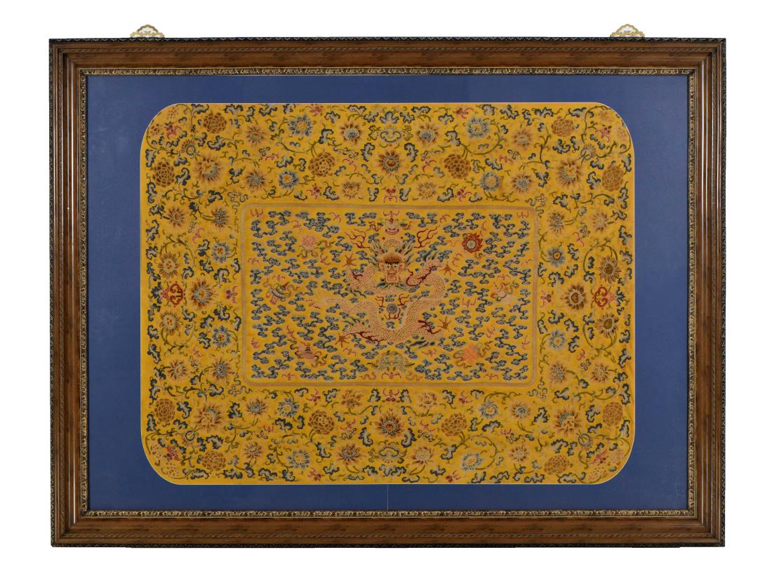 FRAMED 19TH C. CHINESE EMBROIDERY DRAGON SILK PANEL (1 of 15)