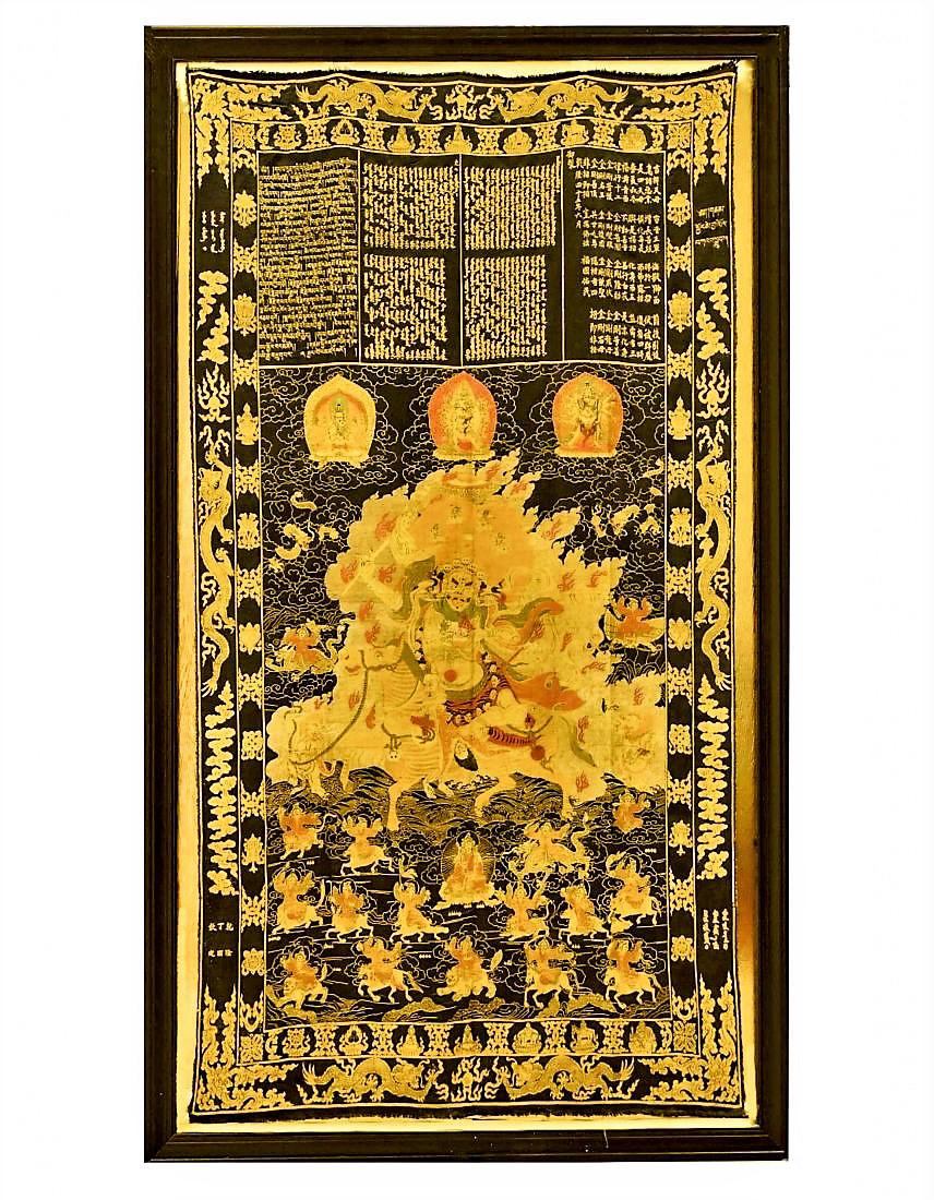 LARGE 17/18 C EMBROIDERY SILK THANGKA, FRAMED (1 of 11)