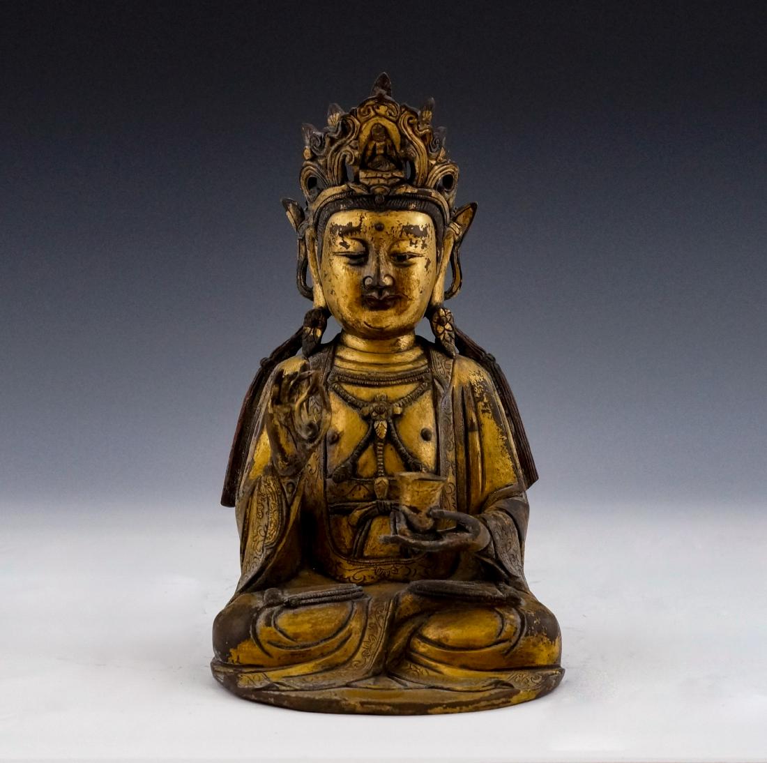 LARGE 12" MING GILT BRONZE FIGURE OF BODHISATTVA (1 of 12)