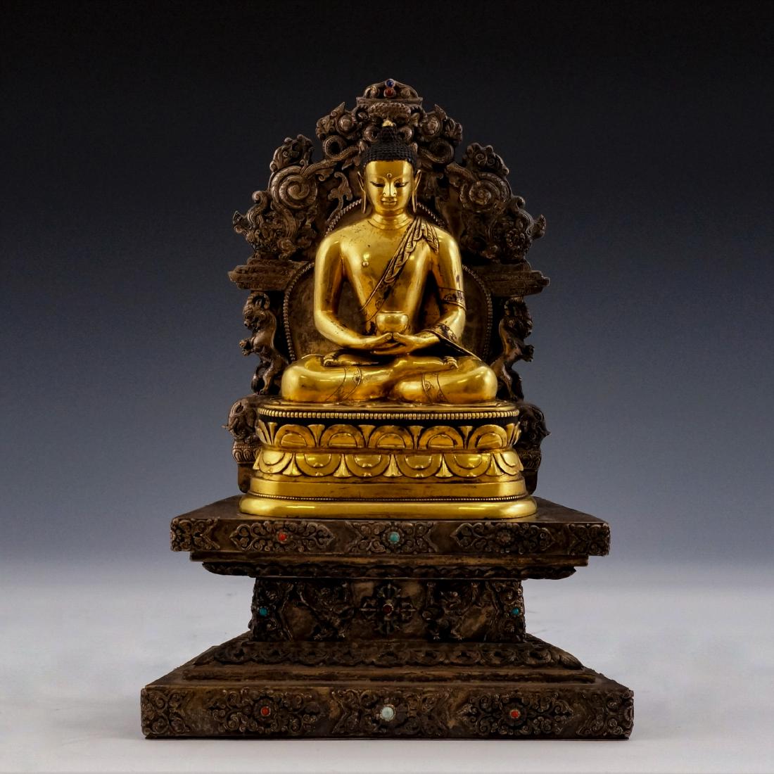 QING GILT BRONZE BUDDHA WITH AURA CHAKRA NIMBUS (1 of 10)