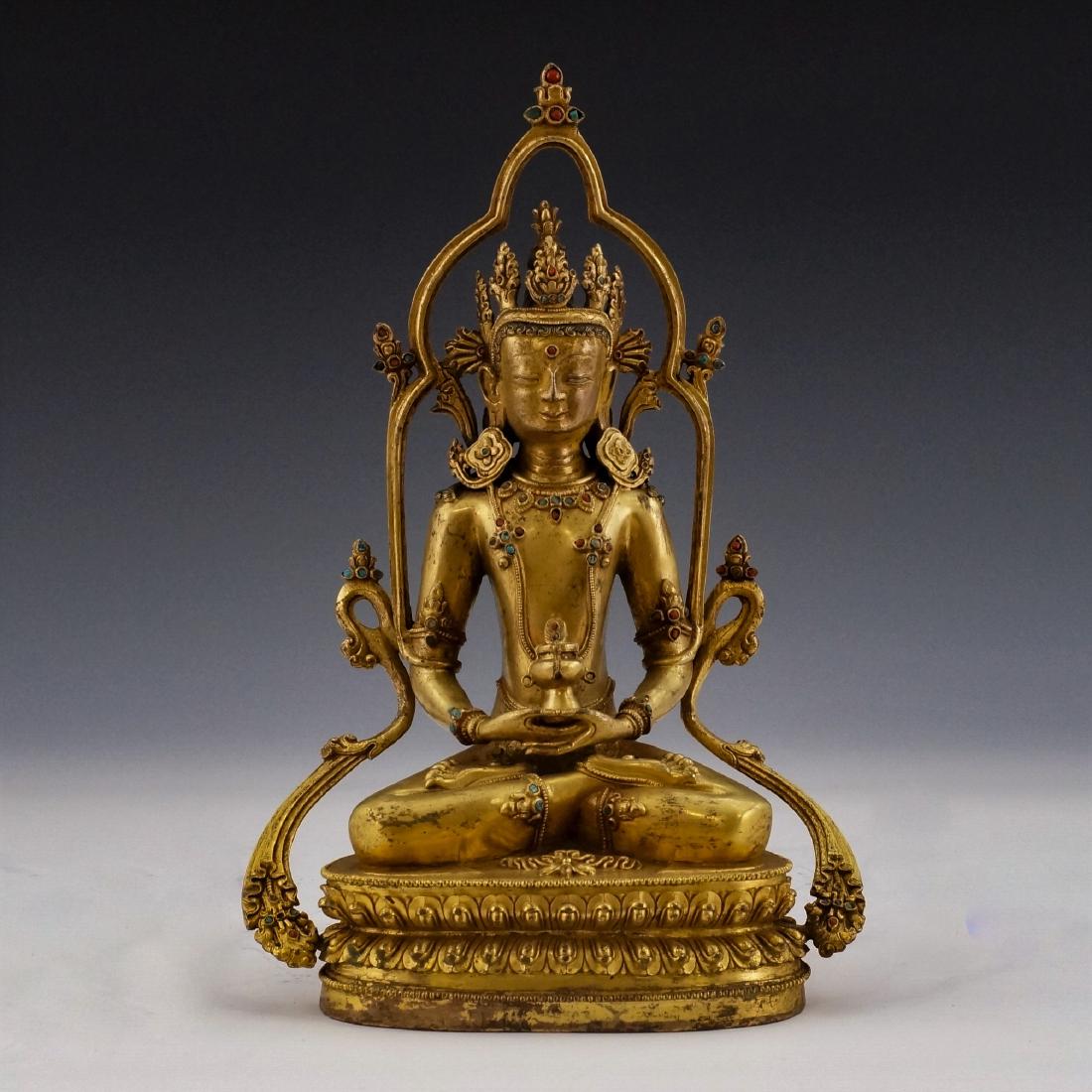 MING GILT BRONZE BUDDHA OF AMITABHA IN SAMBHOGAKAYA (1 of 10)