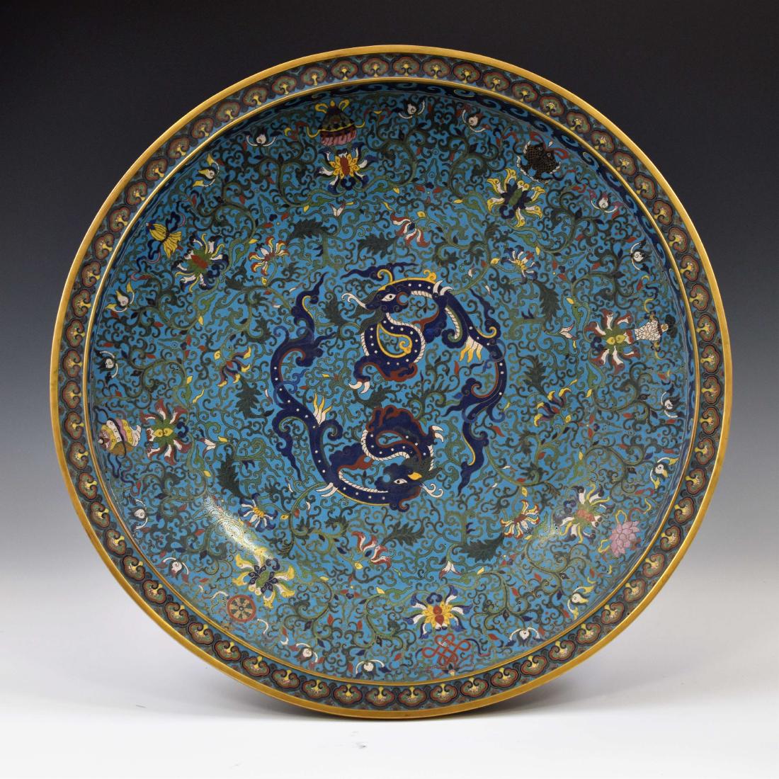 18TH C. ANTIQUE CHINESE CLOISONNE GILT BRONZE CHARGER (1 of 11)