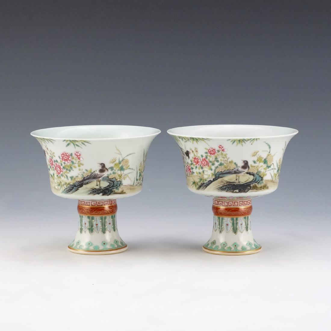 PAIR OF FAMILLE ROSE HIGH STEM BOWLS (1 of 9)