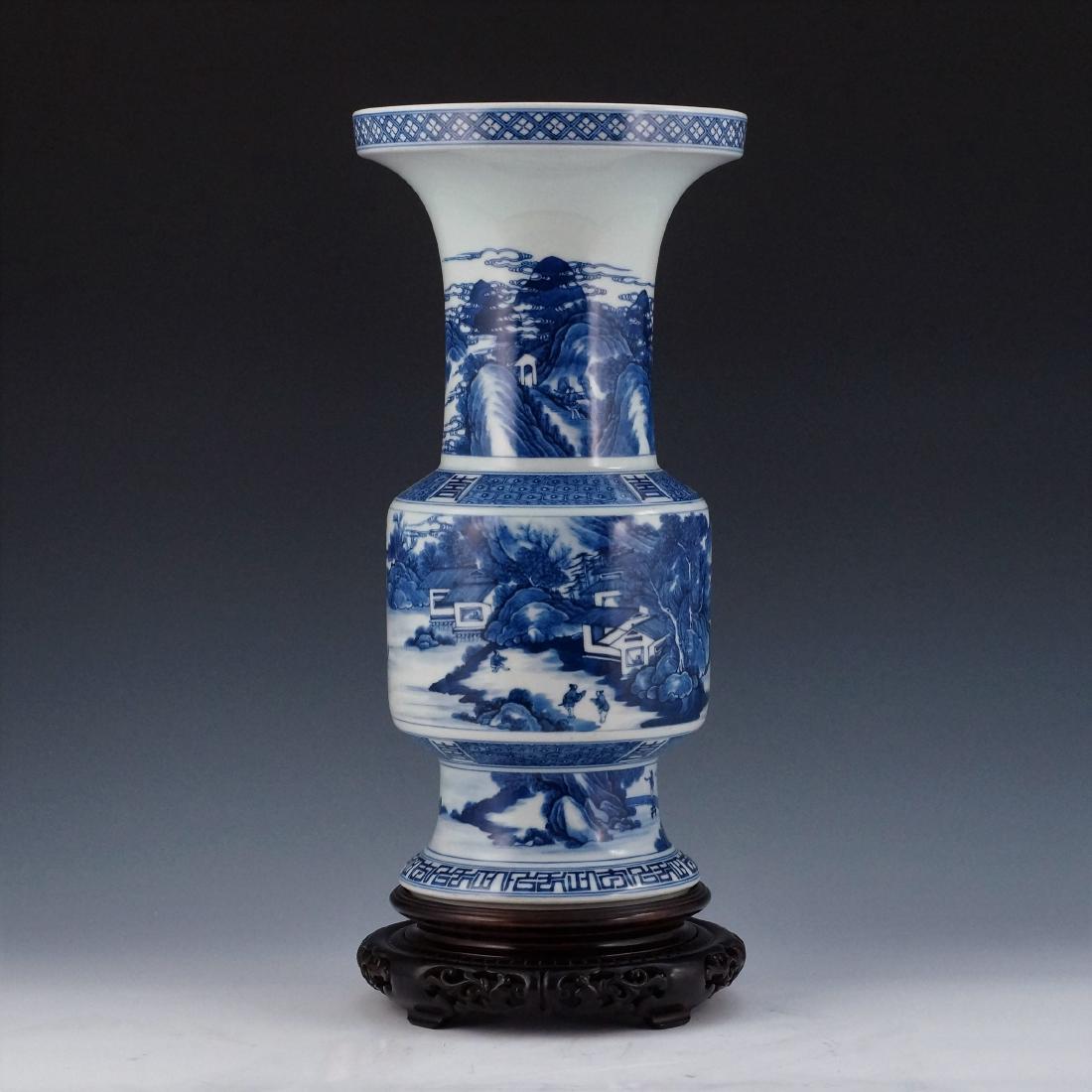 BLUE AND WHITE LANDSCAPE GU VASE ON STAND (1 of 10)