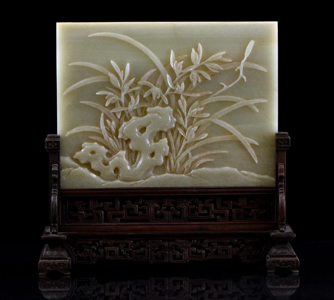 CARVED JADE ORCHID TABLE SCREEN (1 of 10)