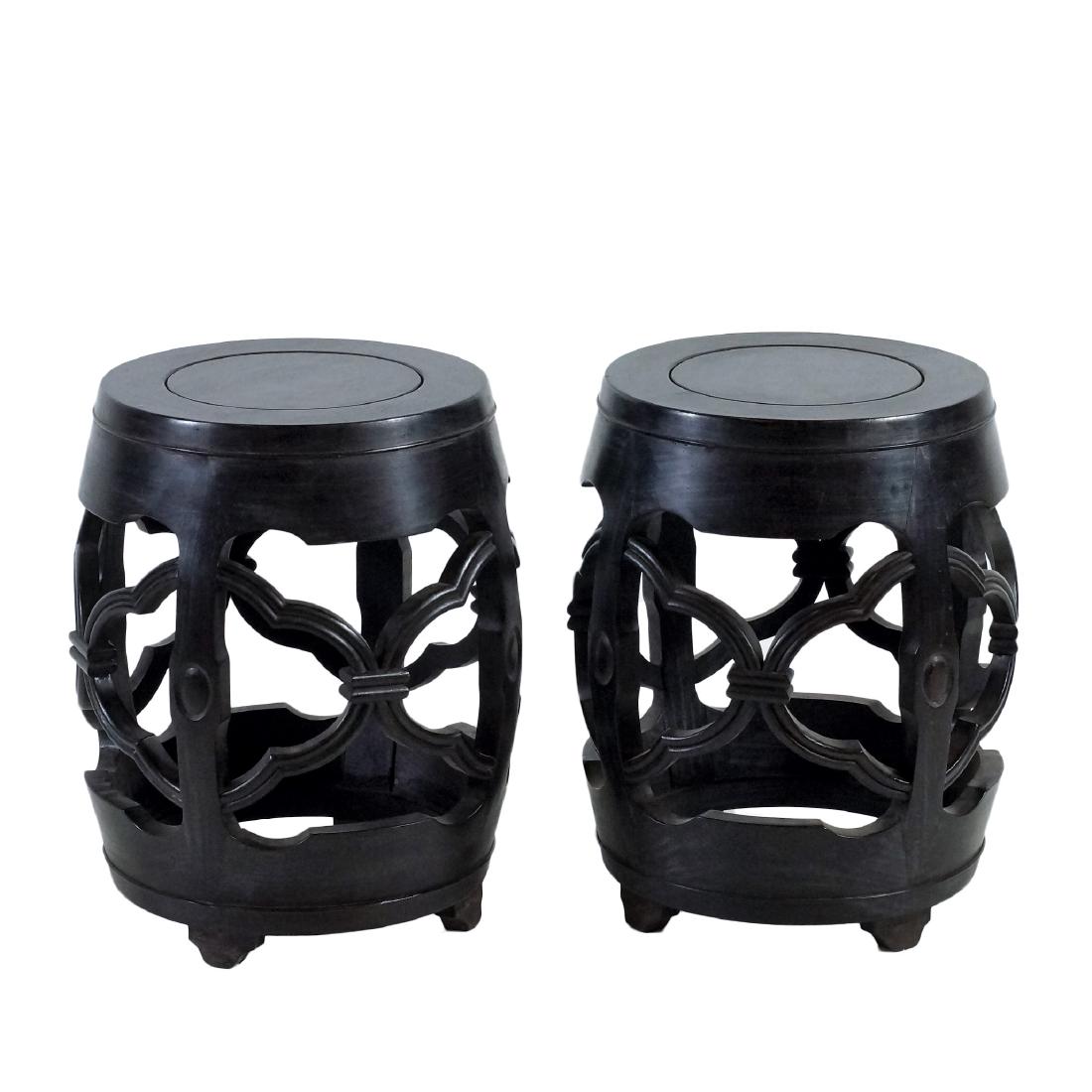 19TH C PAIR OF ZITAN BAREL SHAPE OPEN-WORK STOOLS (1 of 10)