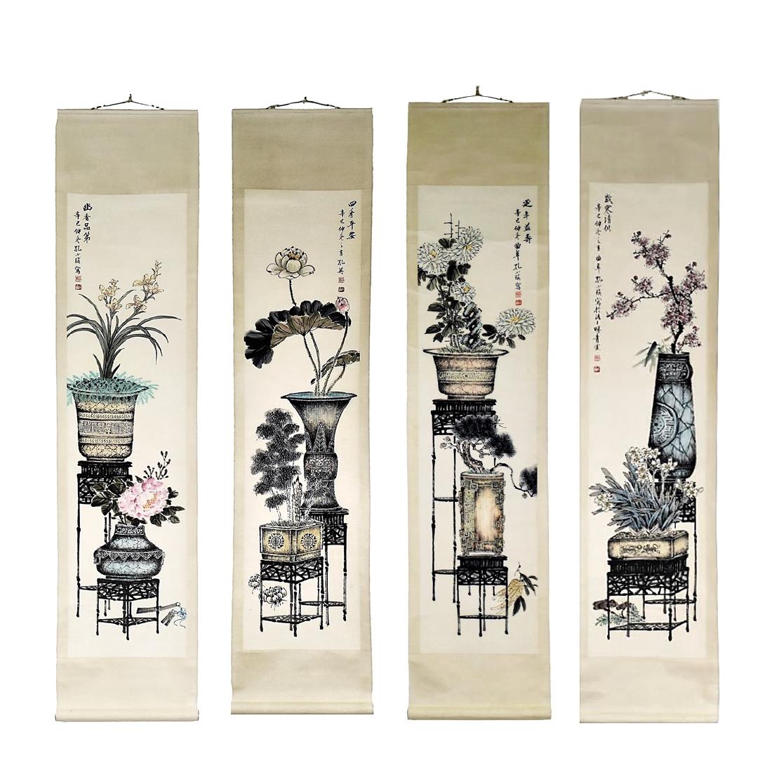 SET OF 4 CHINESE PAINTING SCROLL OF FLOWERING PLANT (1 of 20)