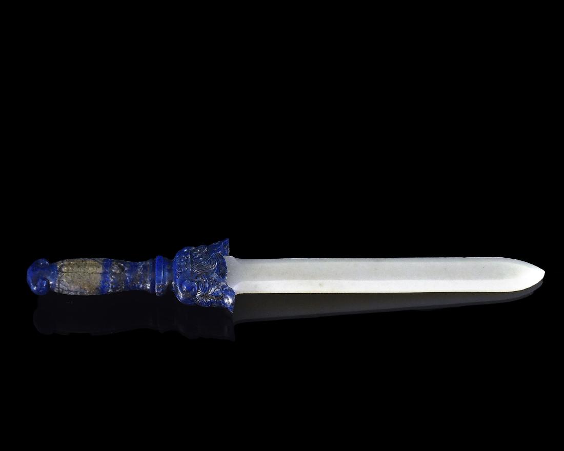 LAPIS LAZULI & JADE LETTER OPENER IN SHAPE OF BLADE (1 of 7)