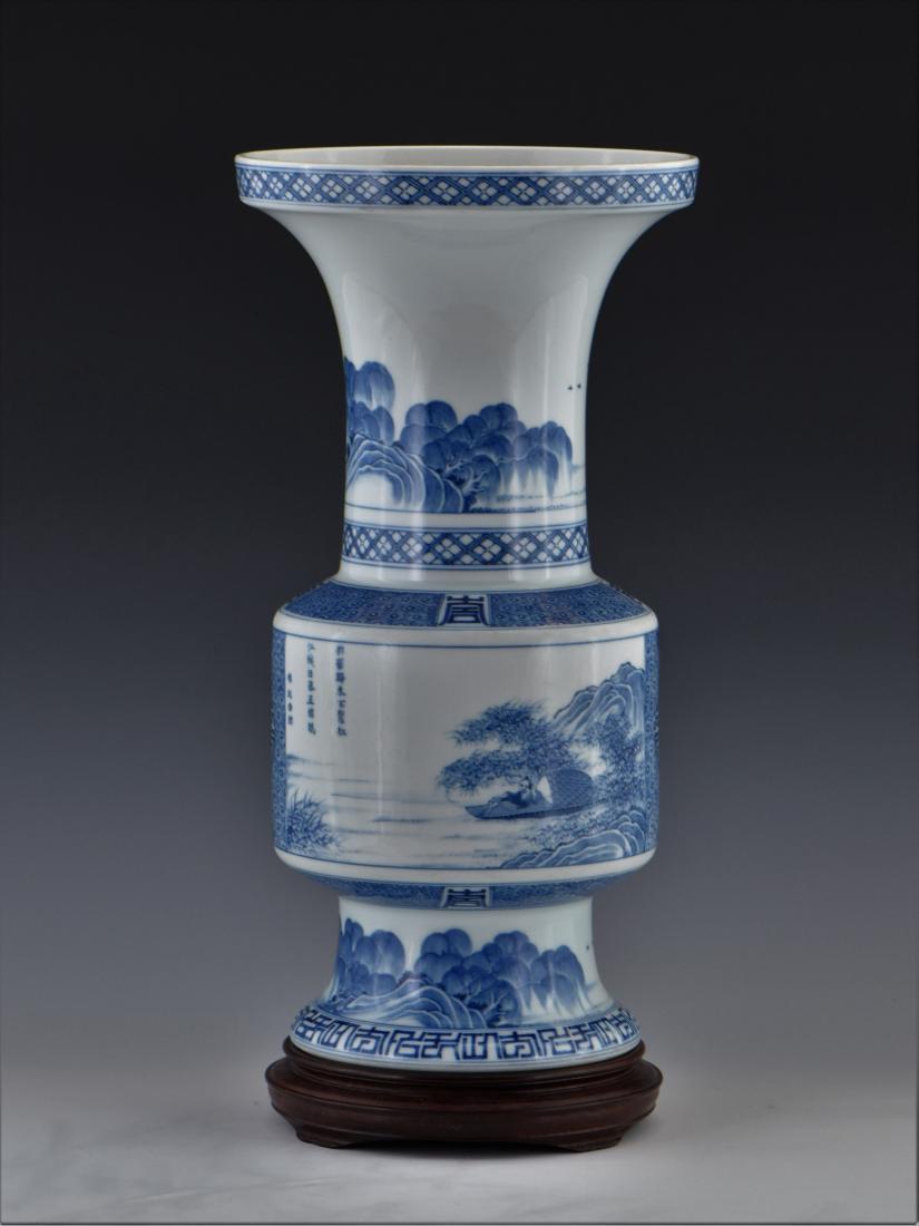 BLUE AND WHITE LANDSCAPE GU VASE ON STAND (1 of 11)