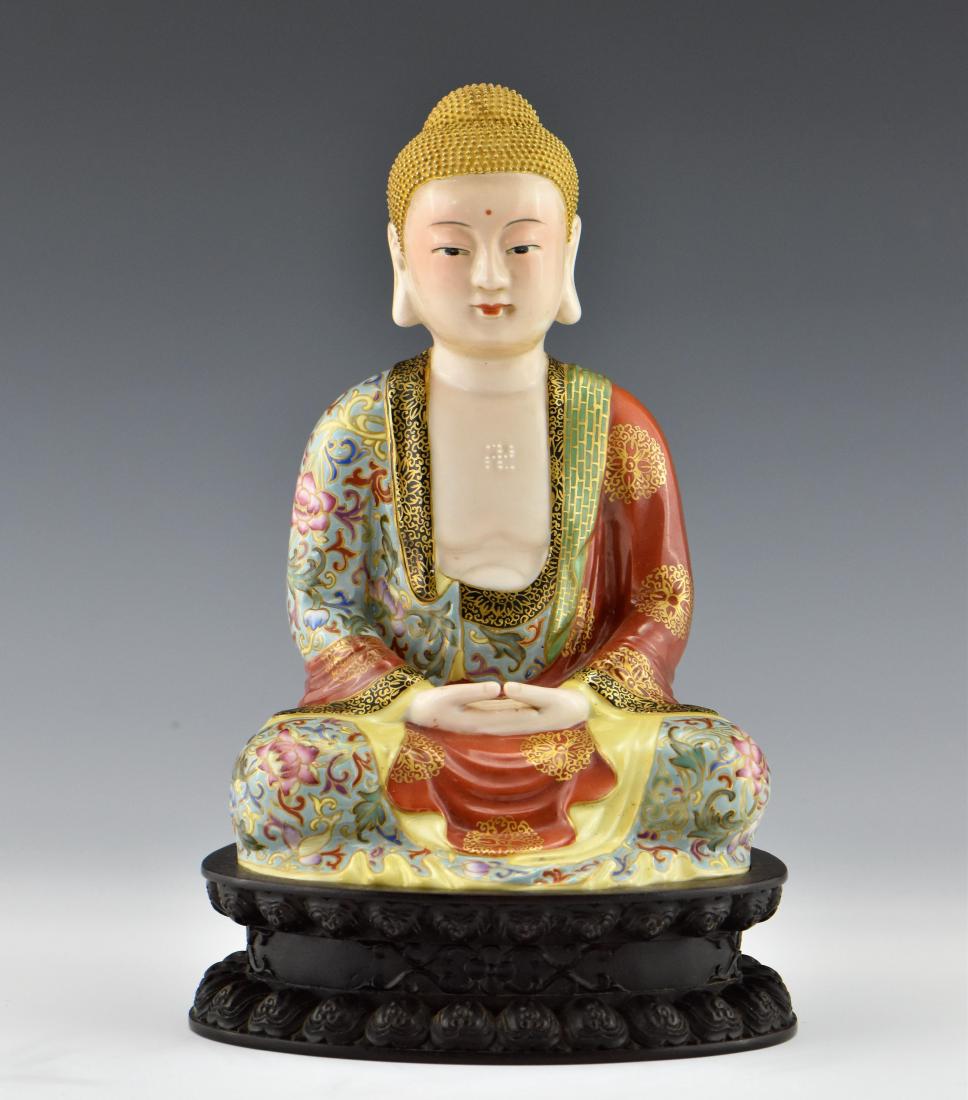 QING DYNASTY FAMILLE ROSE & GILT PORCELAIN BUDDHA (1 of 11)