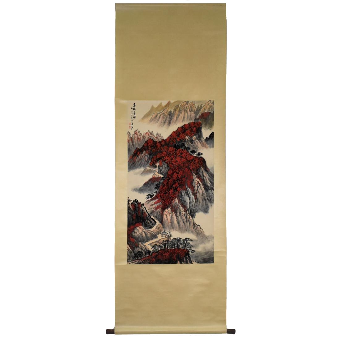 CHINESE LANDSCAPE PAINTING SCROLL, RED AUTUMN FOREST (1 of 19)