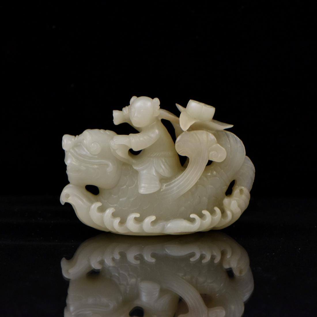 18/19TH C QING JADE OF IMMORTAL RIDING SEA DRAGON (1 of 6)