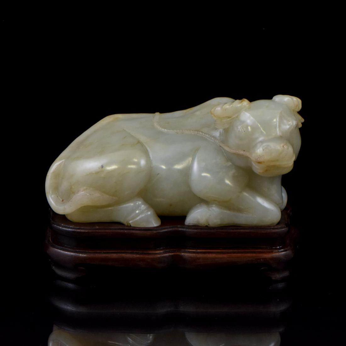CHINESE WATER BUFFALO & LOTUS JADE ON STAND (1 of 7)