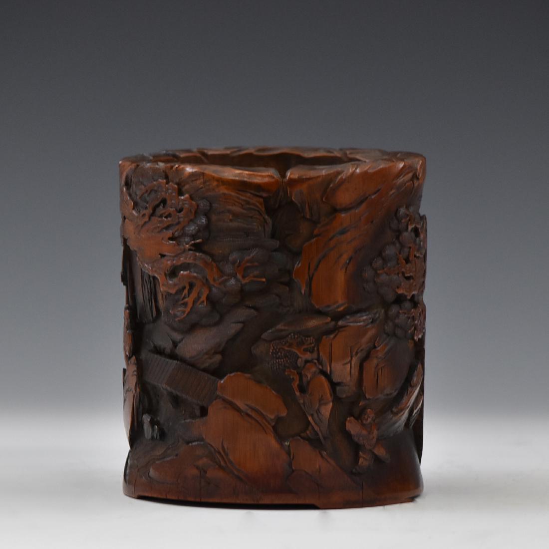 CHINESE QING CARVED BAMBOO BRUSH POT (1 of 8)
