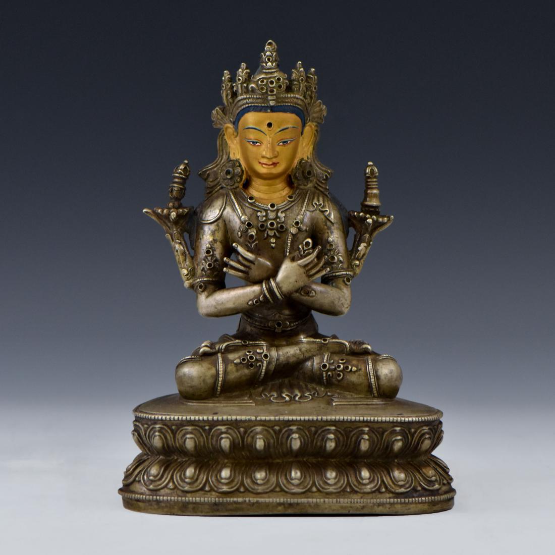 RARE 17/18TH C SILVER & COLD GILT BUDDHA VAJRADHARA (1 of 14)