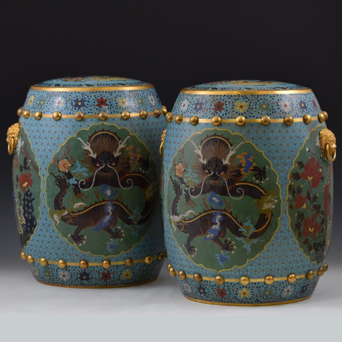 PAIR OF QING GILT BRONZE CLOISONNE ENAMEL GARDEN STOOLS (1 of 19)