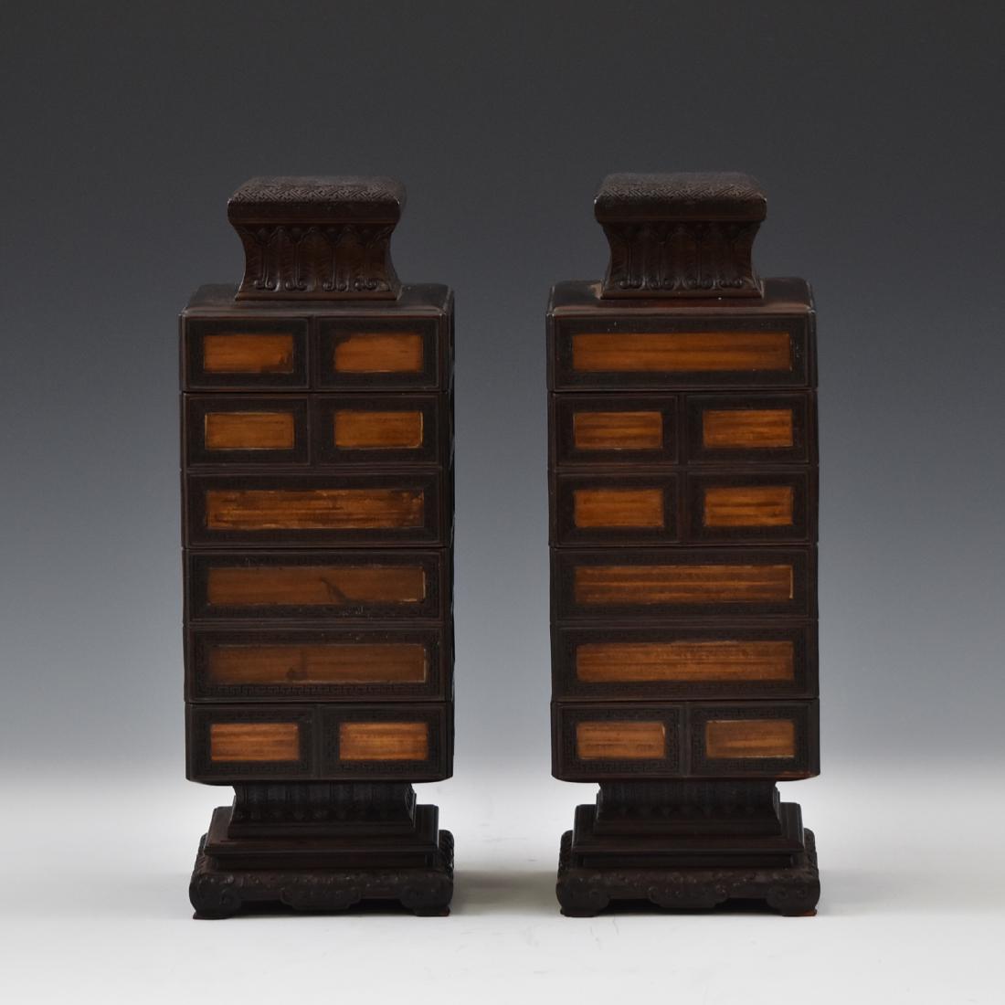 18TH C PAIR OF CONG SHAPED ZITAN BOXES (1 of 11)