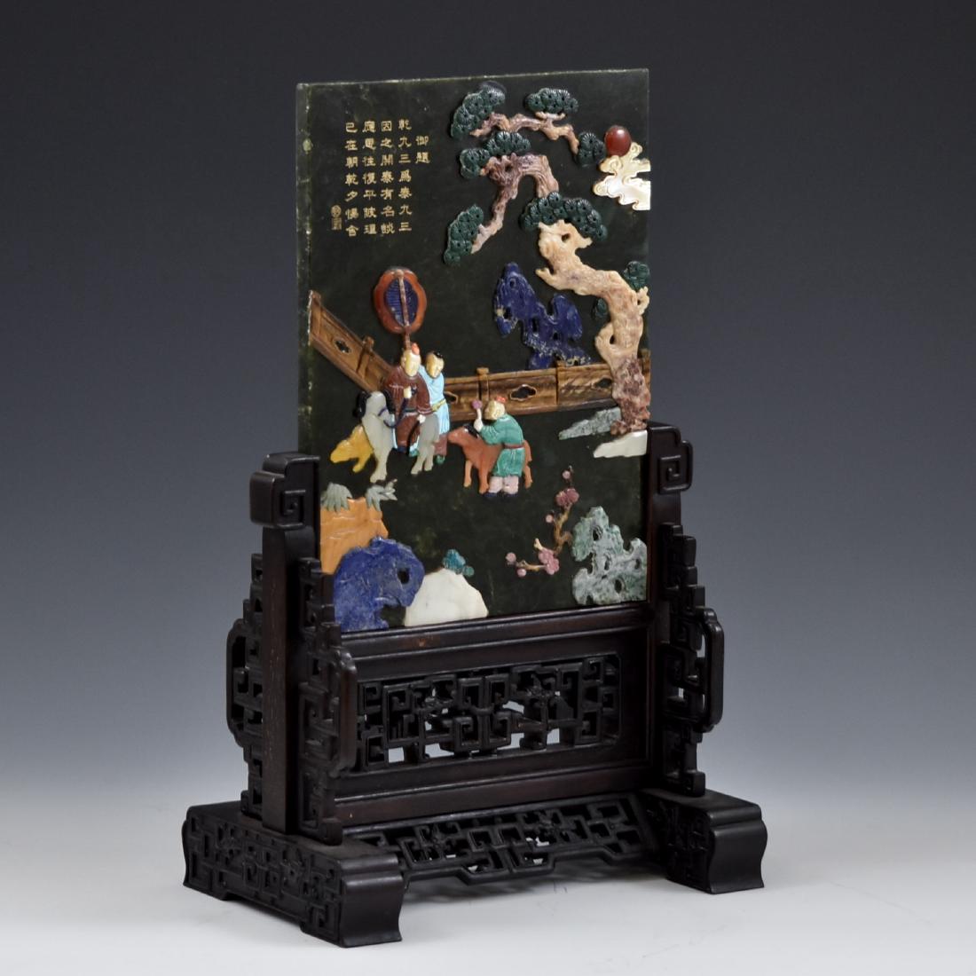 GREEN JADE AND HARD STONES INLAID PANORAMIC TABLE (1 of 15)