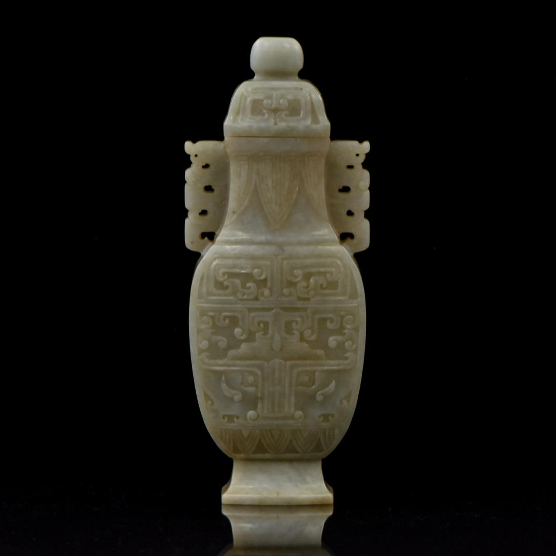 CHINESE CELADON JADE URN WITH TAOTIE MOTIF (1 of 12)