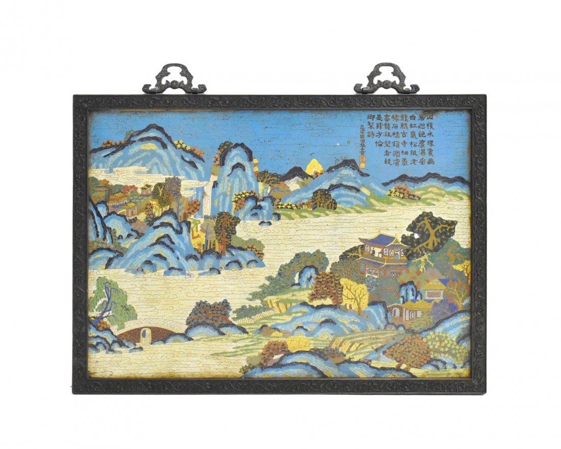 FRAMED GILT CLOISONNE ENAMEL WALL SCREEN (1 of 6)