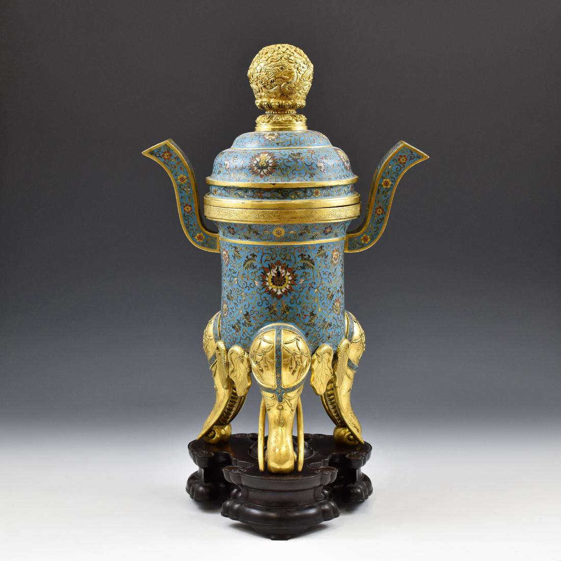 QING CLOISONNE ENAMEL GILT BRONZE TRIPOD CENSER (1 of 17)