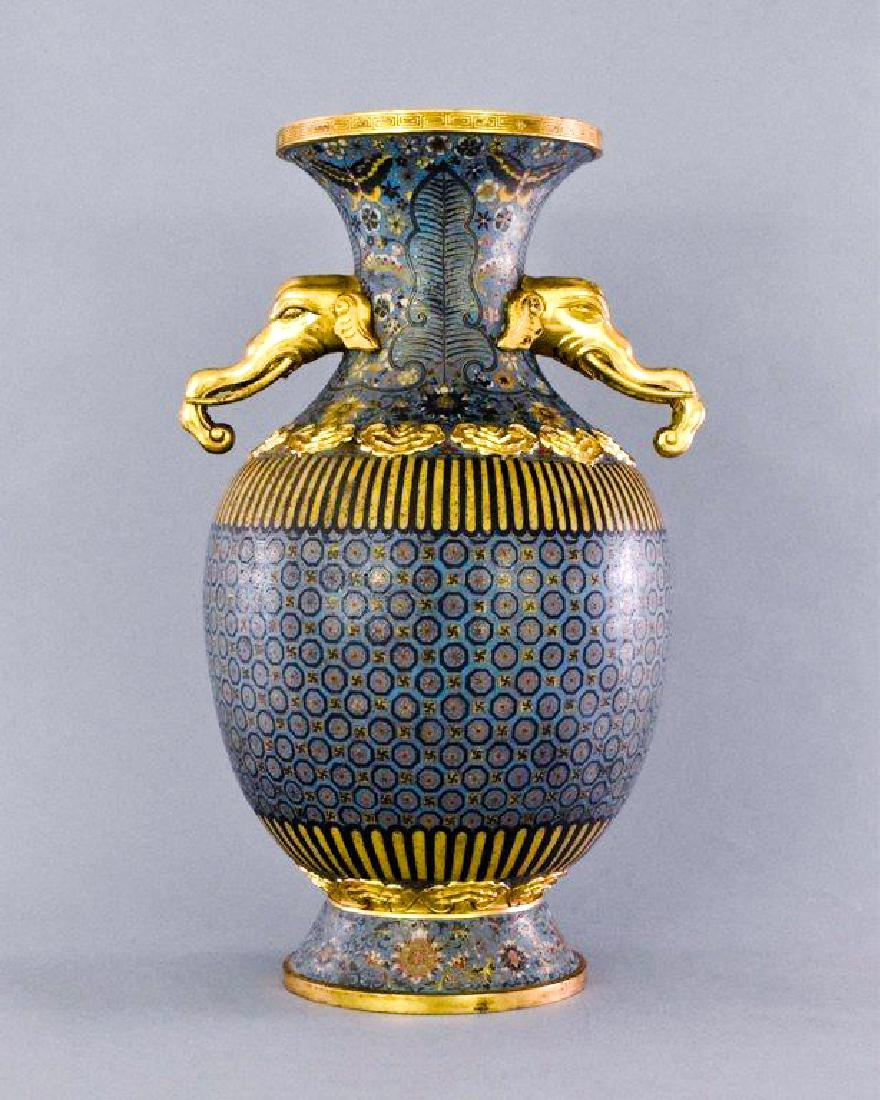 LARGE GILT BRONZE & CLOISONNE VASE, QIANLONG MARK (1 of 10)