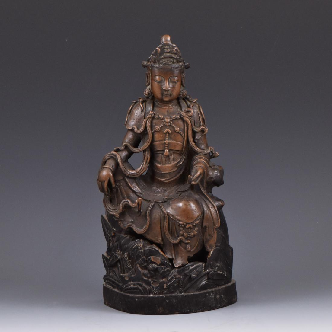 MING BRONZE GUANYIN BUDDHA ON WOODEN PEDESTAL (1 of 13)