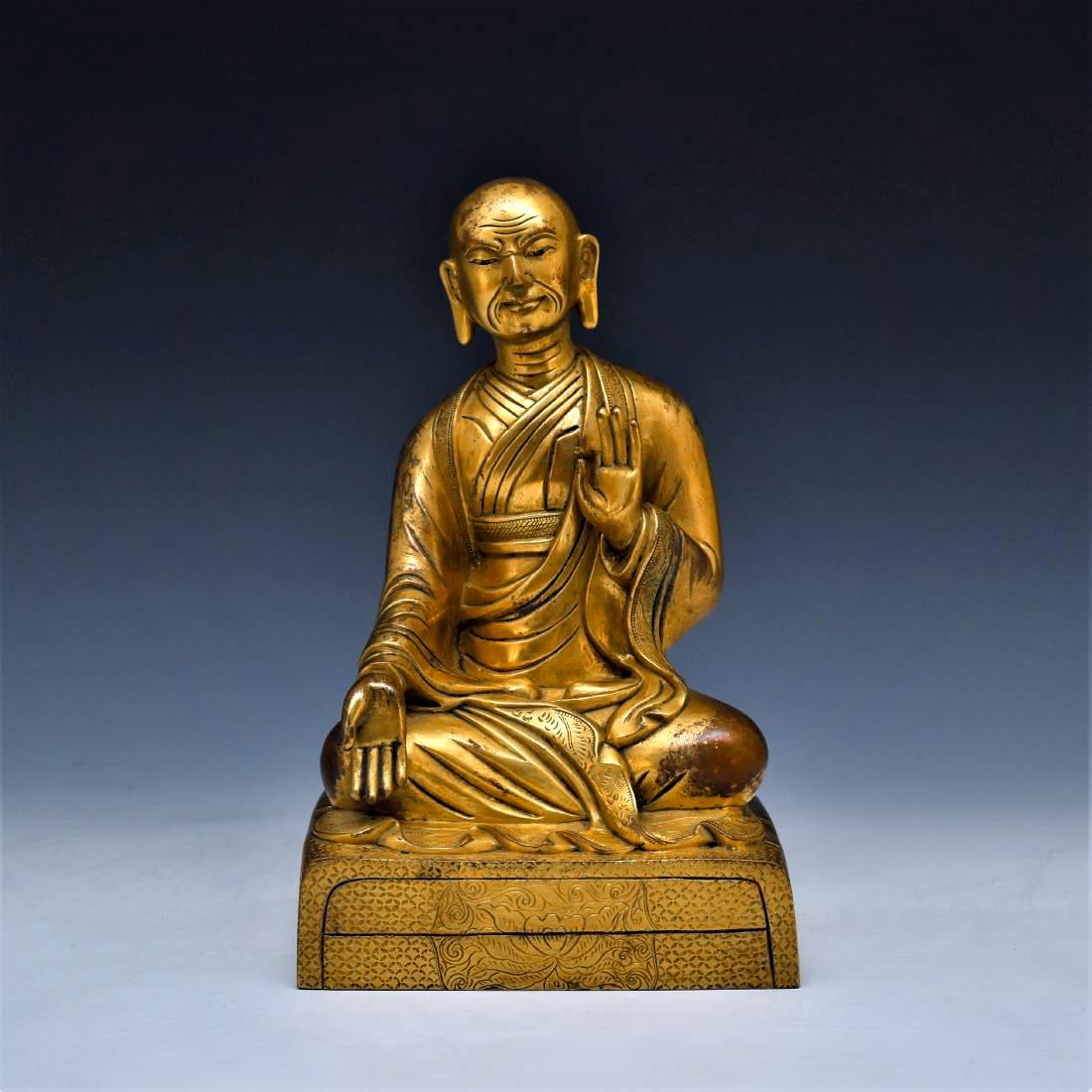 GILT BRONZE BUDDHA FIGURE OF ARHAT (1 of 16)