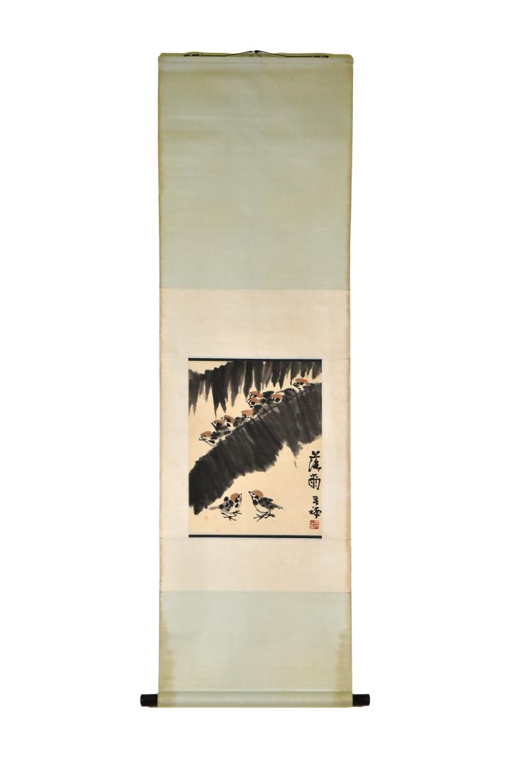 CHINESE PAINTING SCROLL OF BIRD & TROPICAL LEAFS (1 of 10)