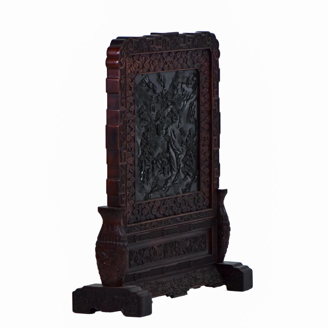 SPINACH-GREEN JADE TABLE SCREEN W ZITAN FRAME (1 of 15)