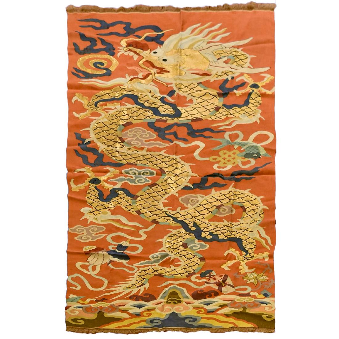 GOLDEN DRAGON MOTIF ON ORANGE GROUND SILK KESI (1 of 1)