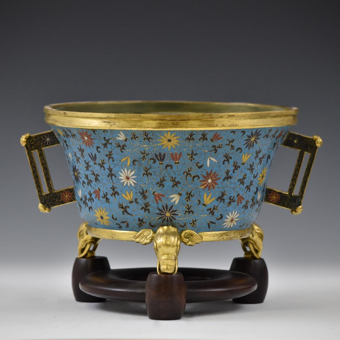 CHINESE TRIPOD CLOISONNE CENSER ON STAND (1 of 13)