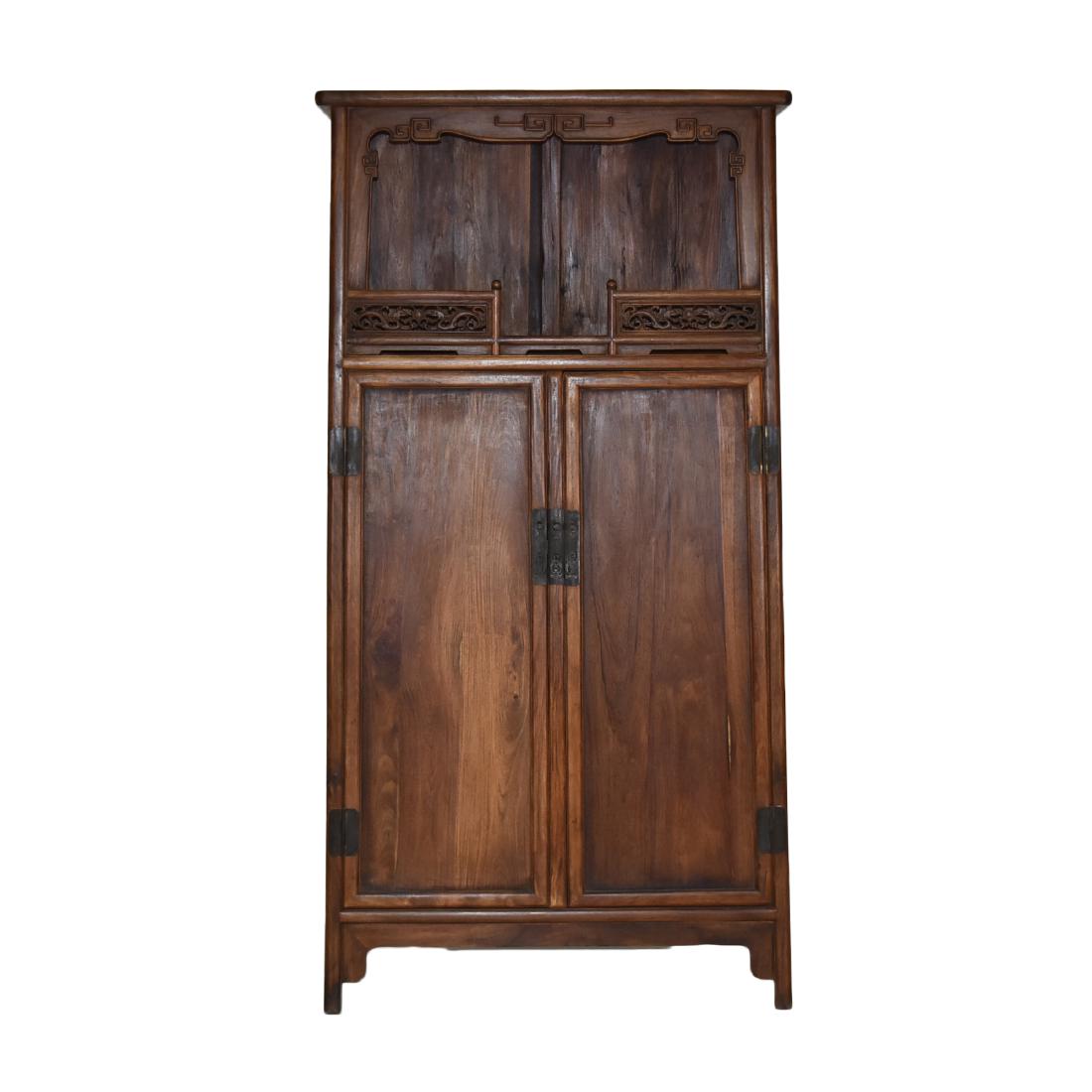 19TH C ANTIQUE HUANGHUALI OPEN SHELF DOUBLE DOOR (1 of 9)