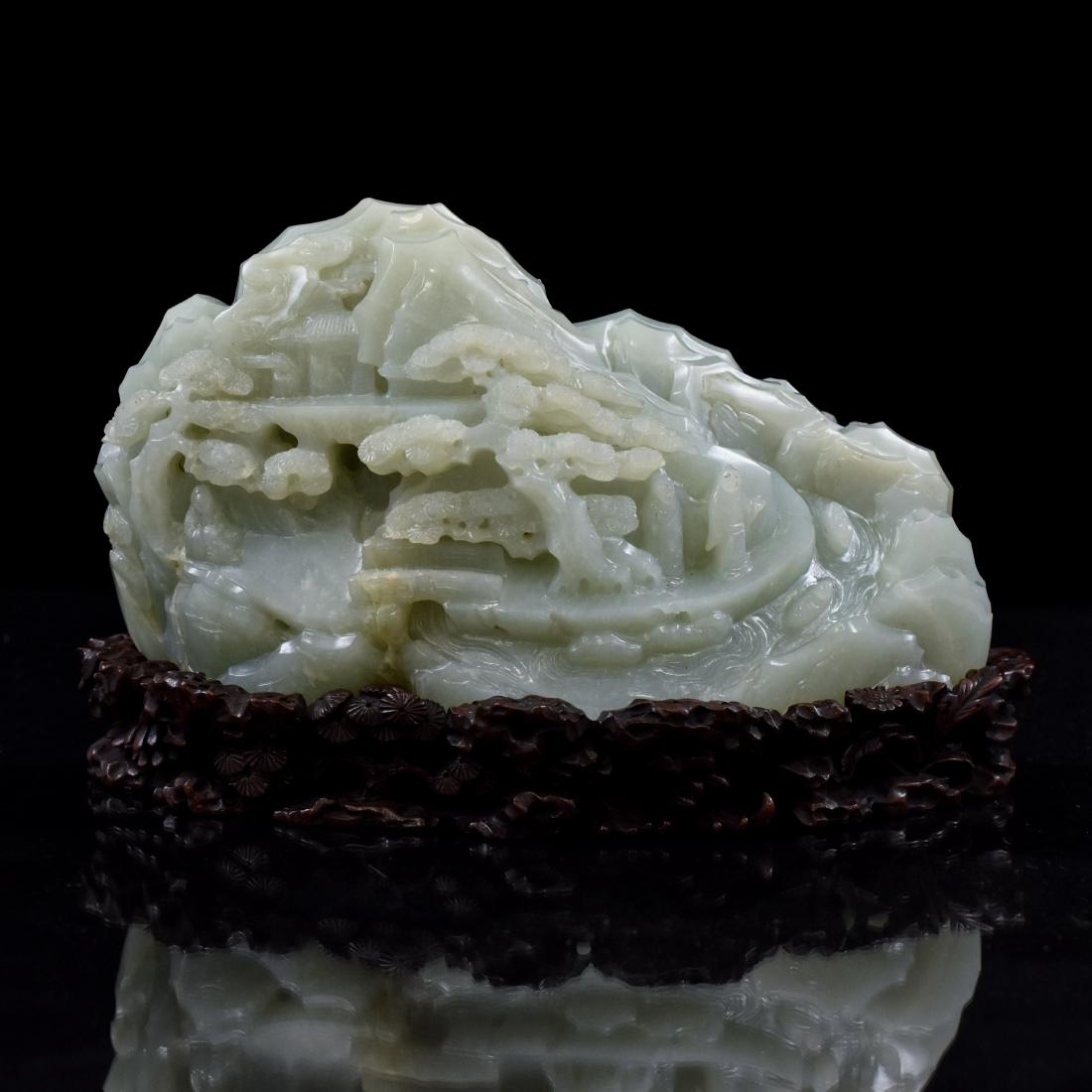 FINE CARVED CHINESE JADE MOUNTAIN LANDSCAPE ON STAND (1 of 9)