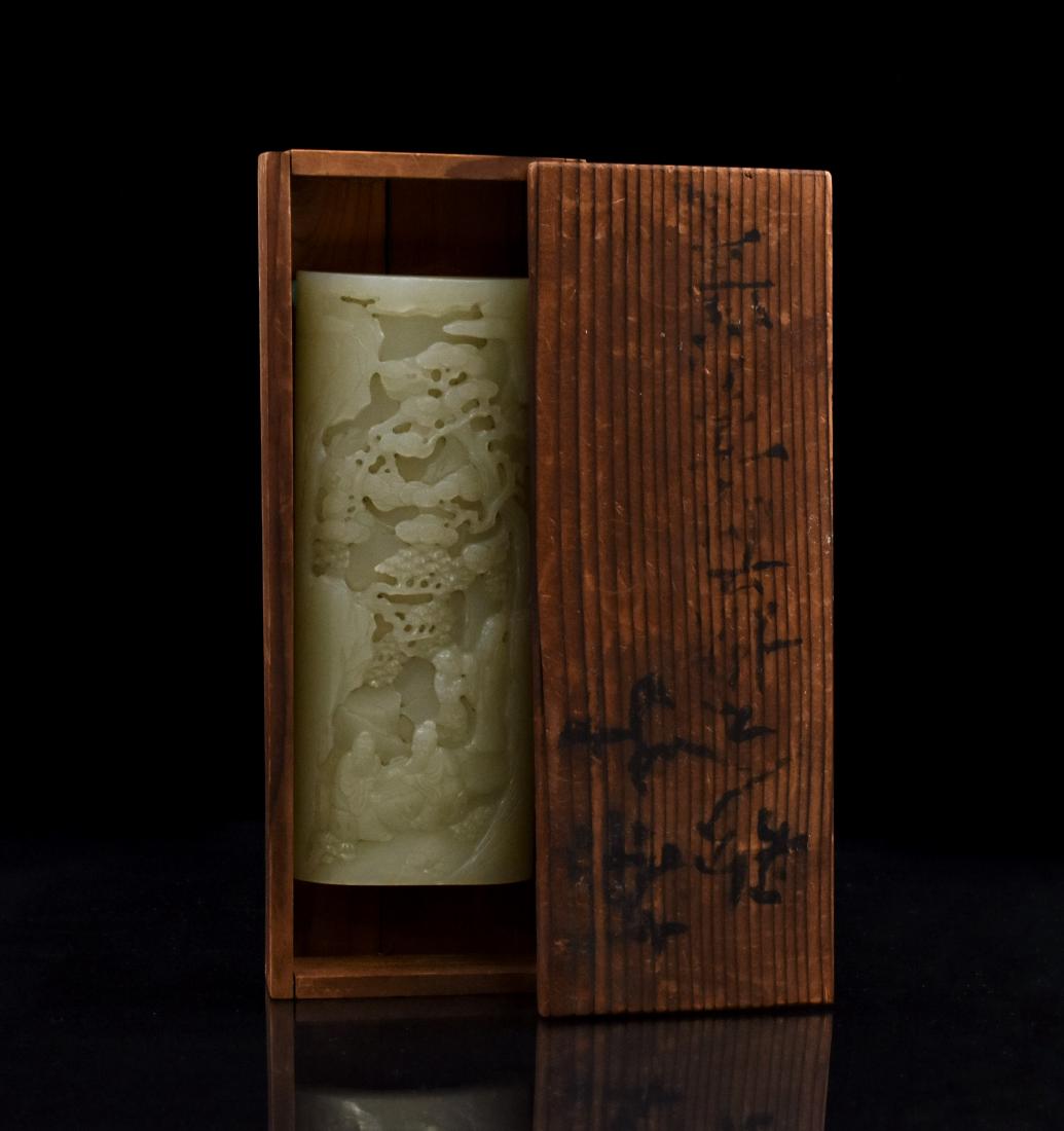 19TH CHINESE JADE PANORAMIC ARM REST IN BOX (1 of 13)