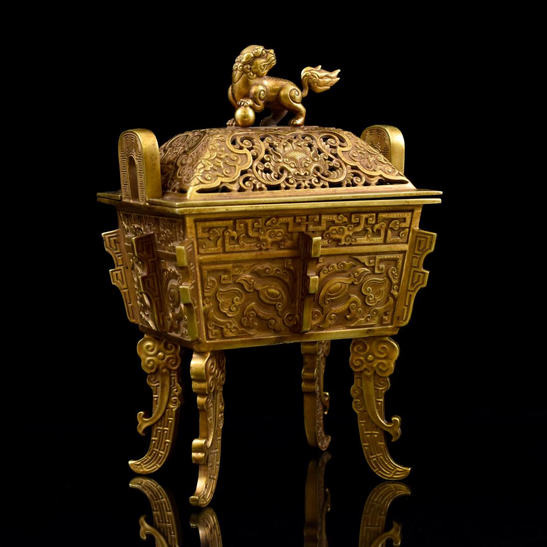 18TH C CHINESE QING GILT SILVER RECTANGULAR CENSER (1 of 10)