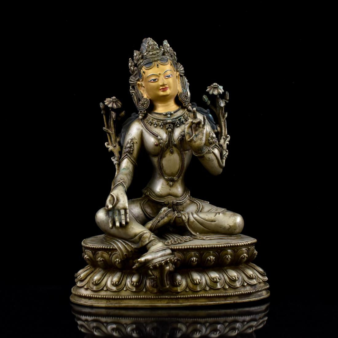 MING CHINESE GILT SILVER BUDDHA OF TARA (1 of 10)