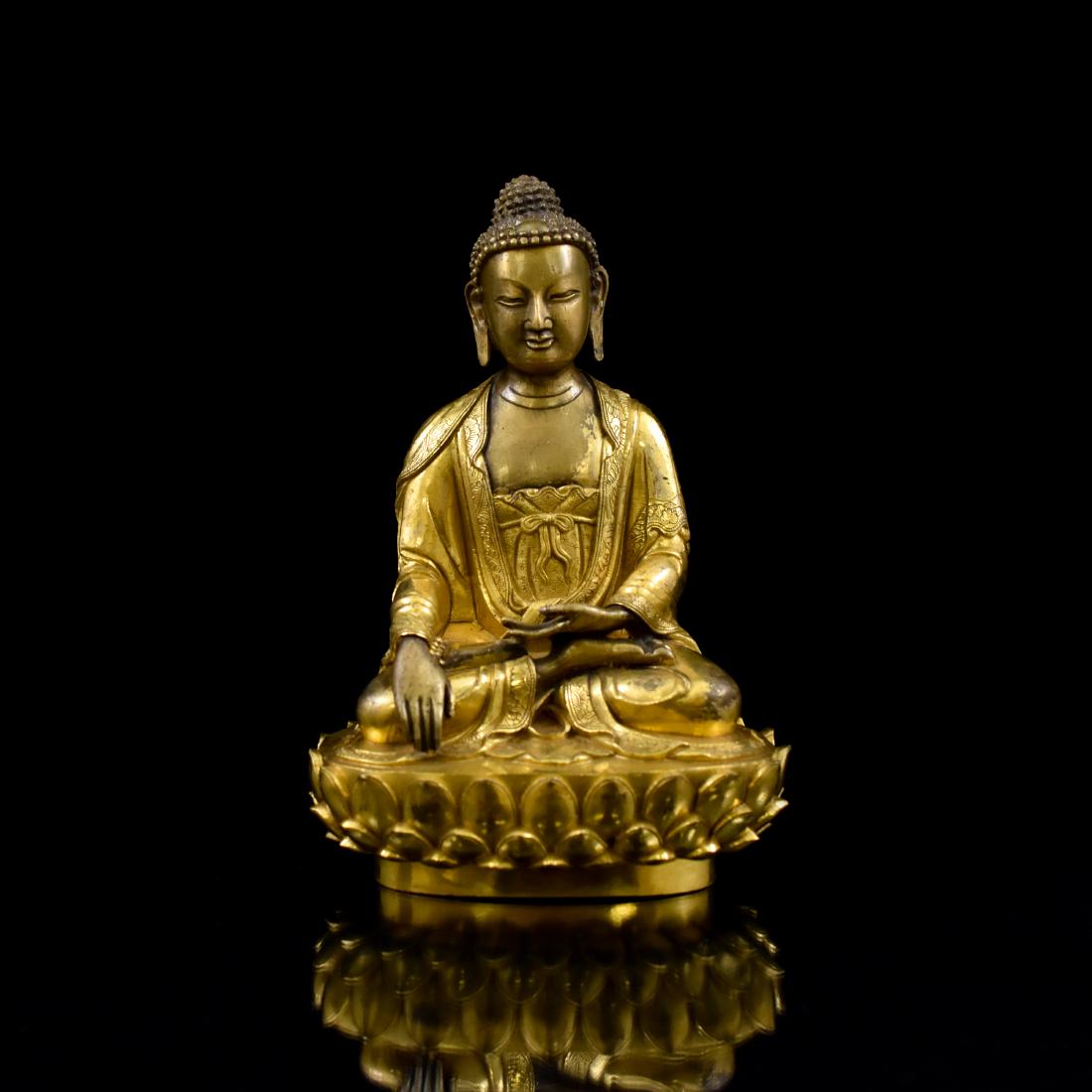 MING GILT BRONZE BUDDHA FIGURE OF SHAKYAMUNI BUDDHA (1 of 19)