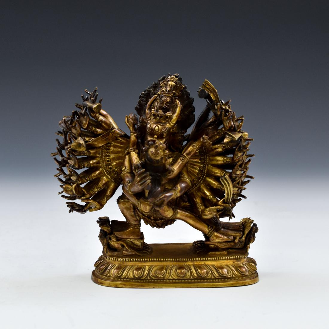 18TH C QING CHINESE GILT BRONZE FIGURE OF YAMANTAKA (1 of 12)