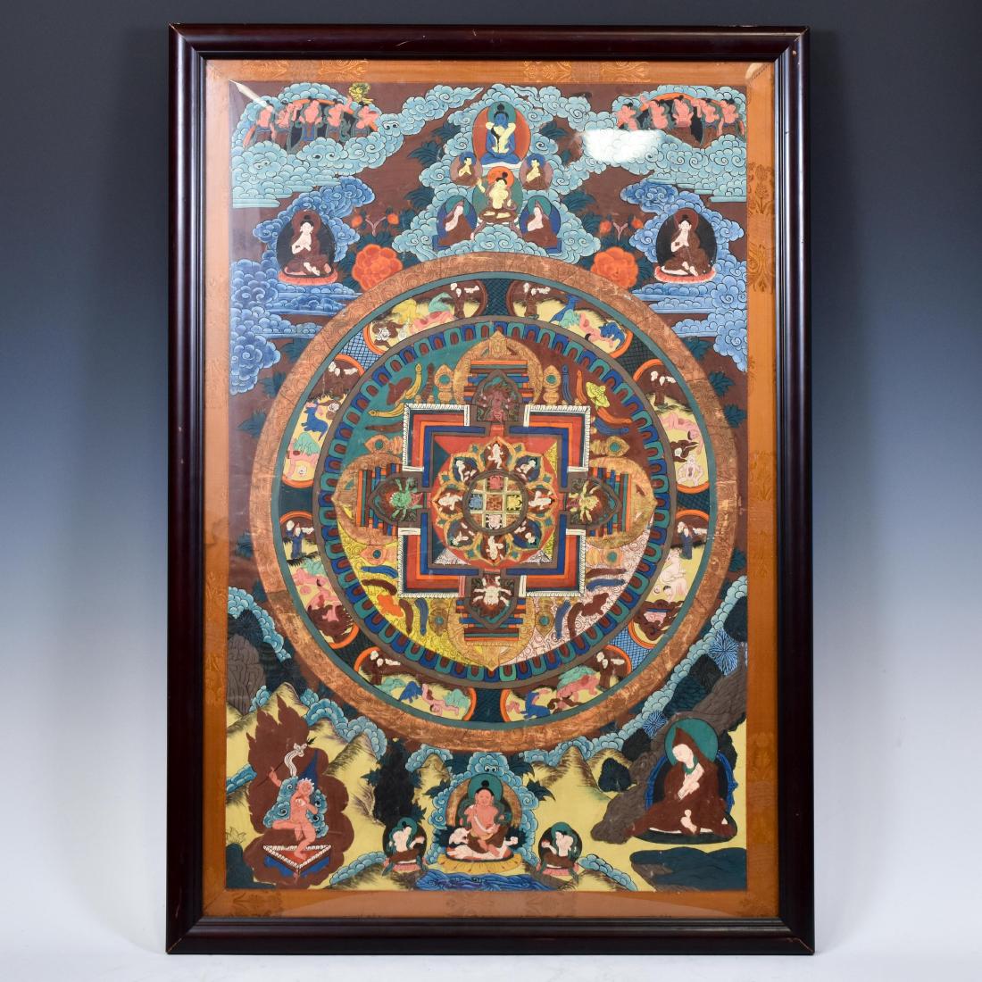 18TH C FRAMED CHINESE TIBETAN MANDALA PAINTING (1 of 10)