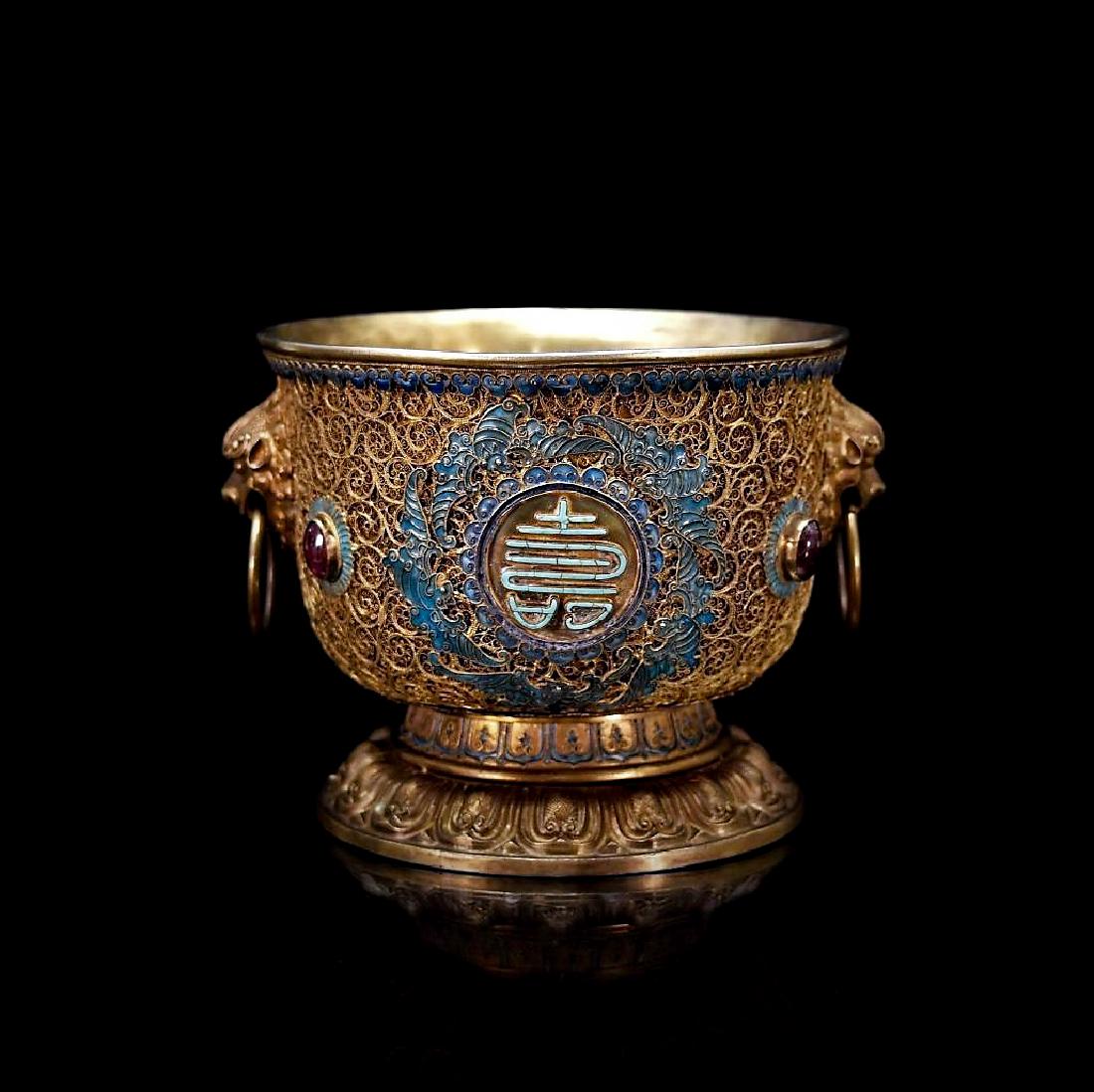 GILT SILVER FILIGREE INLAID CENTERPIECE (1 of 10)