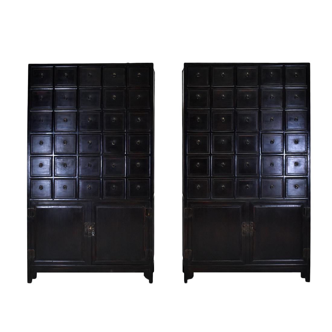 19TH C PAIR OF CHINESE ZITAN APOTHECARY CABINETS (1 of 13)