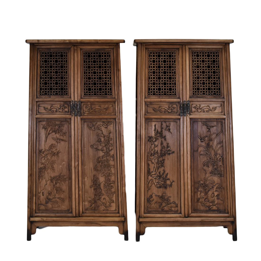 CHINESE HUANGHUALI OPEN CARVED DOUBLE DOOR CABINET (1 of 14)