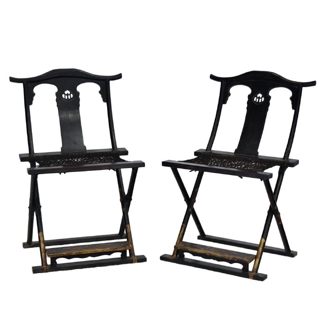 19TH C PAIR OF BRASS-MOUNTED ZITAN FOLDING CHAIRS (1 of 11)
