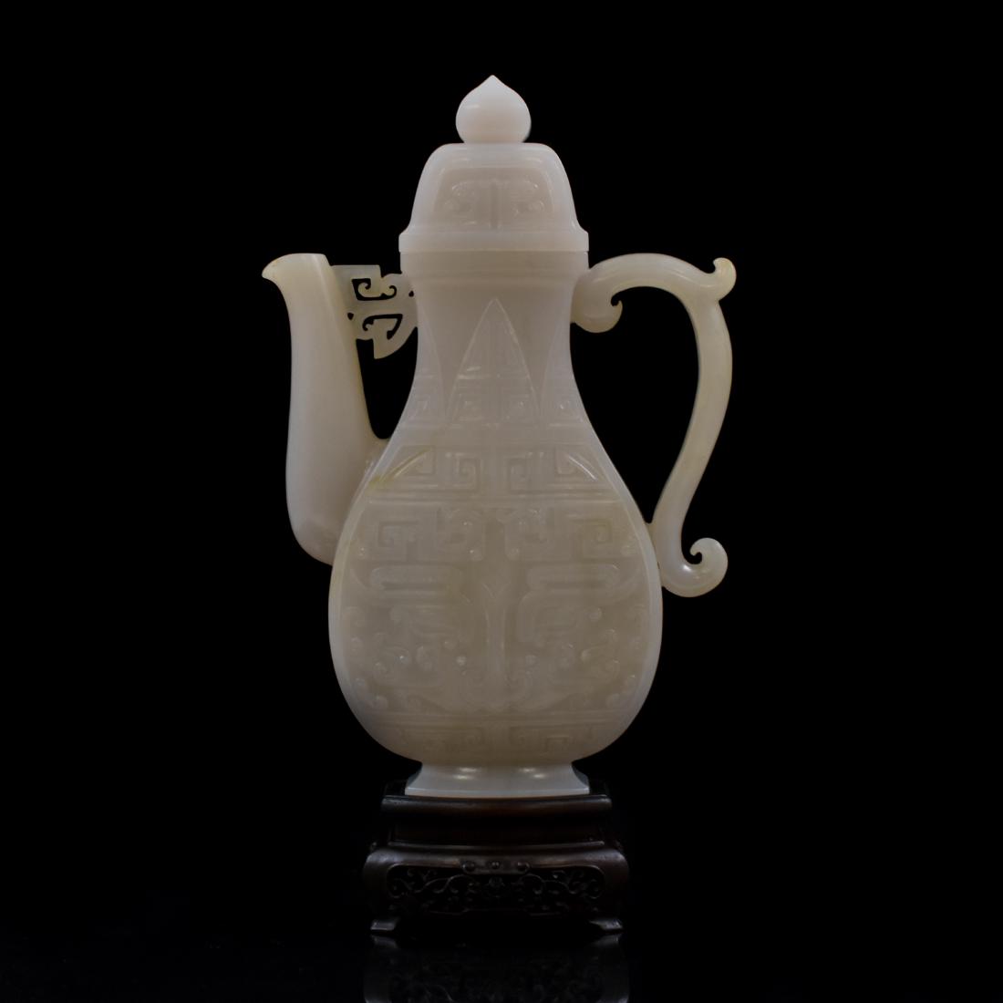 QING CHINESE WHITE JADE EWER ON STAND (1 of 10)