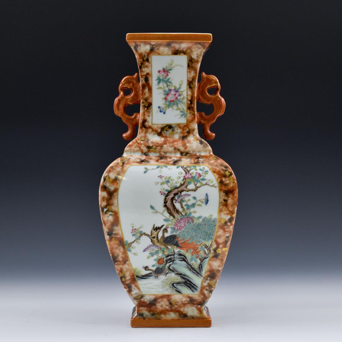 PAIR OF CHINESE OPEN FACE SQUARED ZUN VASE (1 of 15)