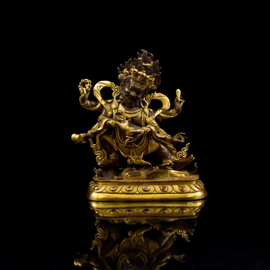 QING GILT BRONZE BUDDHA 6-ARMED SHADBHUJA MAHAKALA (1 of 10)