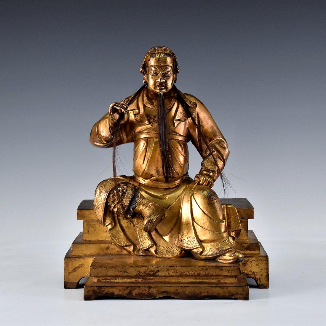 QING GILT BRONZE BUDDHA FIGURE OF GUANDI (1 of 9)